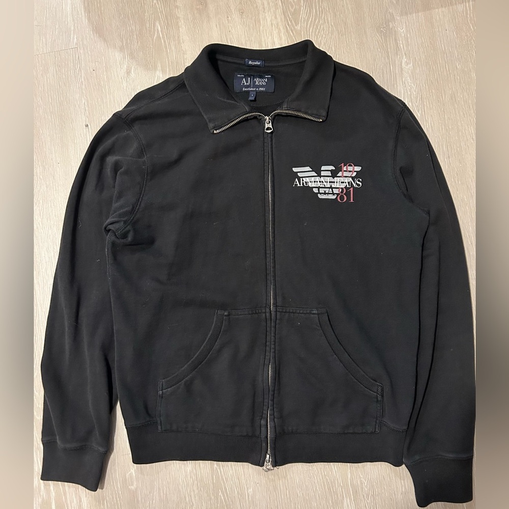 ARMANI JEANS black Light Full Zip AJ Eagle Hoodie Men's REGULAR
